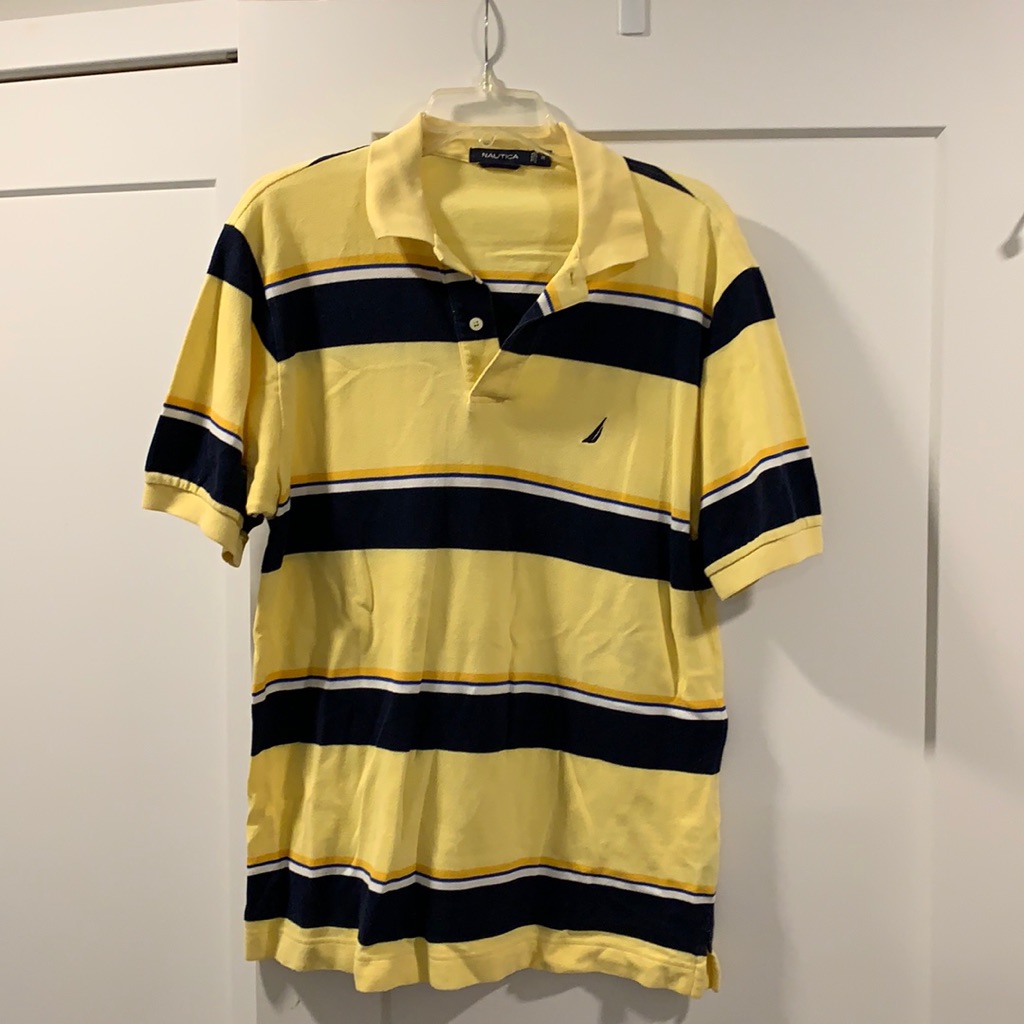 Mens Size Medium Nautical Yellow And Blue Polo